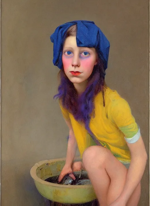 Prompt: a portrait of a pretty sewer punk young lady by agnes lawrence pelton