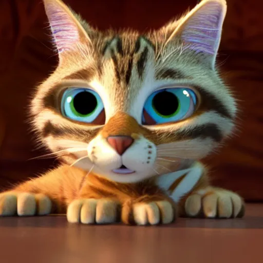 Prompt: pixar movie, brown tabby cat, 3 d, pixar _ tabby _ cat