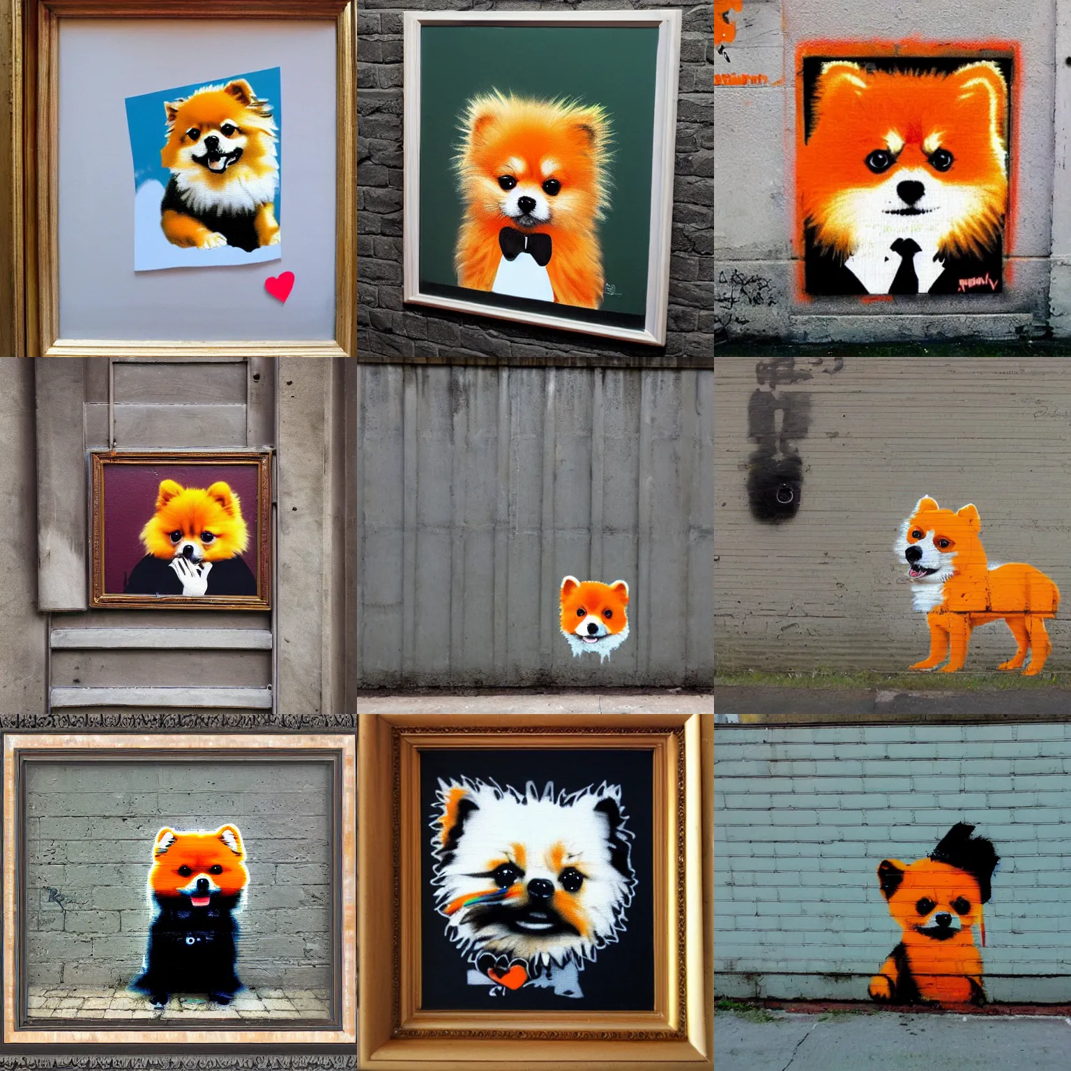 Prompt: orange pomeranian banksy full colour photograph