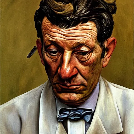 Image similar to high quality high detail painting by lucian freud, hd, portrait of sad bartender