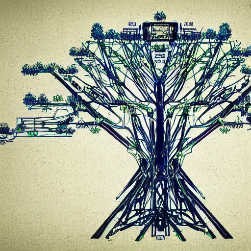 Image similar to blueprint of a robotic tree