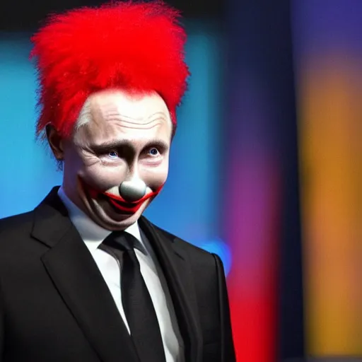 Prompt: Vladimir Putin dressed as a clown,