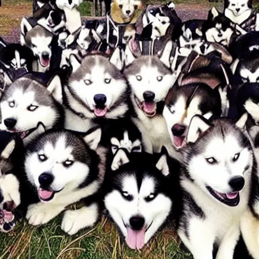 Image similar to millions of huskies, huskies everywhere, too many huskies