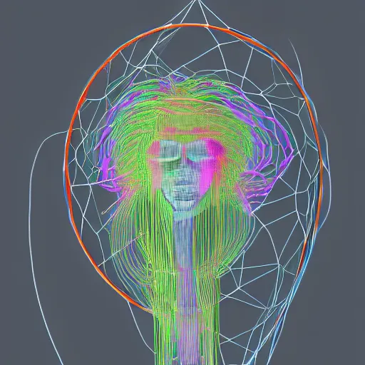 Image similar to three dimensional portrait of a elf inspired by data - driven art, generative, coding, particle waves, spirals