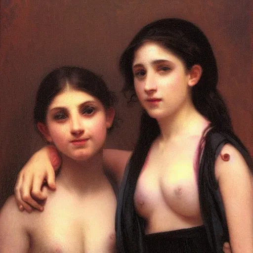 Prompt: nightclub photo portrait, flash photography, painted by William-Adolphe Bouguereau, 2005