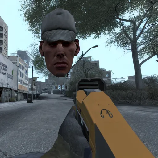 Image similar to jerma985 in half life 2, wide shot, portrait, unreal engine, in game screenshot, high definition, detailed