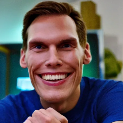 Prompt: jerma looking at the camera with an abnormally large smile