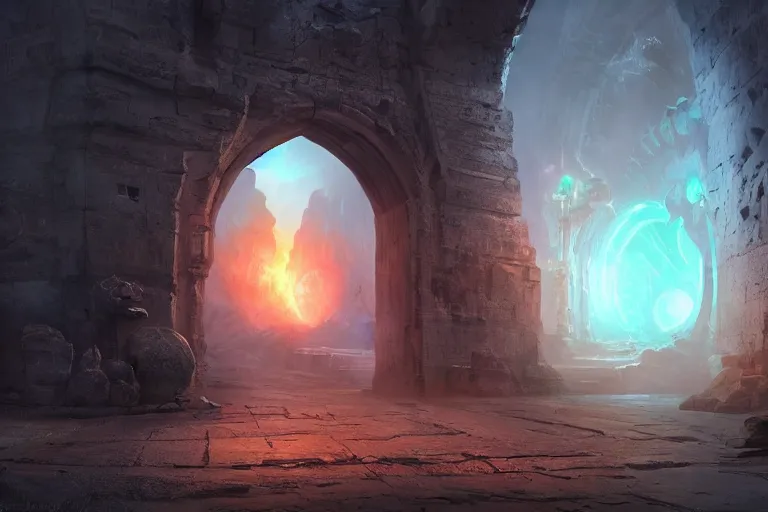 Image similar to ancient glowing epic portal to another dimension, cinematic, futuristic, gate, artstation, mattepainting