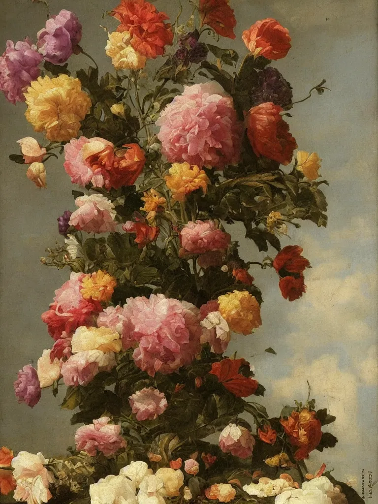 Image similar to painting, Dutch style, old masters, still life with flowers,