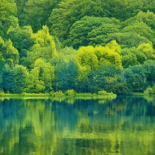 Prompt: a serene landscape of lake in the forest