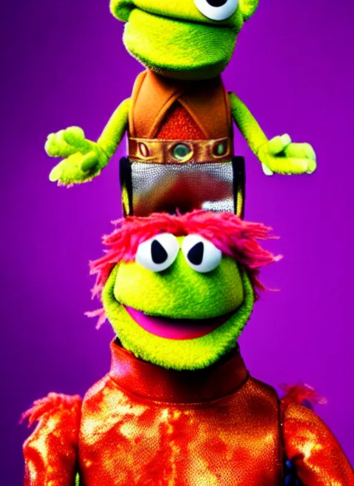 Image similar to studio portrait still of muppet!!!!! ironman from avengers infinity war!!!!!! from avengers infinity war as a muppet muppet as a muppet, 8 k, studio lighting, key light,