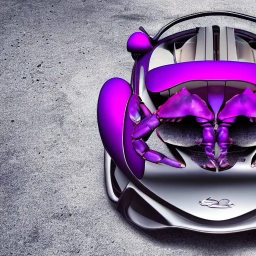 Image similar to a purple sports car shaped like a horshoe crab, ribs, scales, plates, octane engine, hd