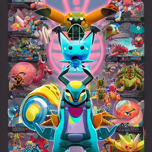 Image similar to biopunk pokemon poster, Pixar style, by Tristan Eaton Stanley Artgerm and Tom Bagshaw.