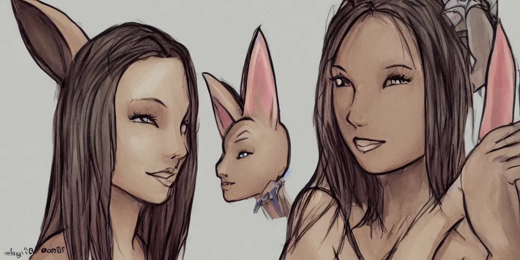 Image similar to women, dark skin, ginger, cartoon, sweatshirt, concept art, concept art, bunny ears,