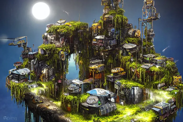 Image similar to sci - fi favela sculpture, fantasy jungle environment, industrial factory, cliffs, sunny, milky way, award winning art, epic dreamlike fantasy landscape, ultra realistic,