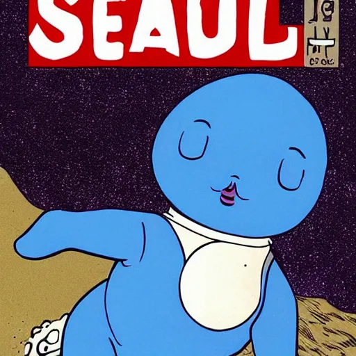 Prompt: giant blue baby baby seal goes in vietnam, comix by dave gibbons and john higgins