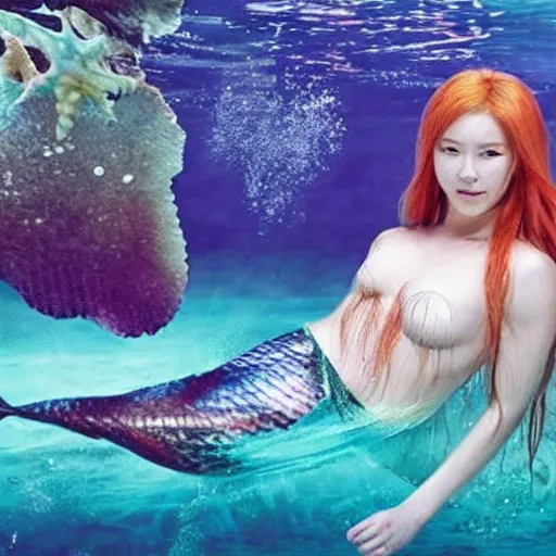 Image similar to triple h as mermaid, underwater scene, brushing his hair!!!