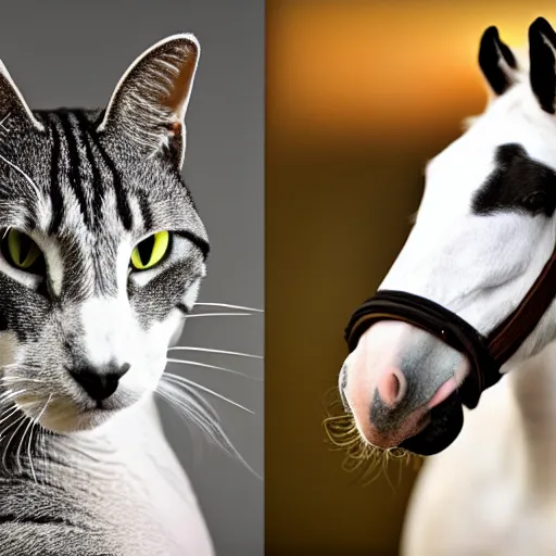 Prompt: a horse - cat - hybrid, animal photography