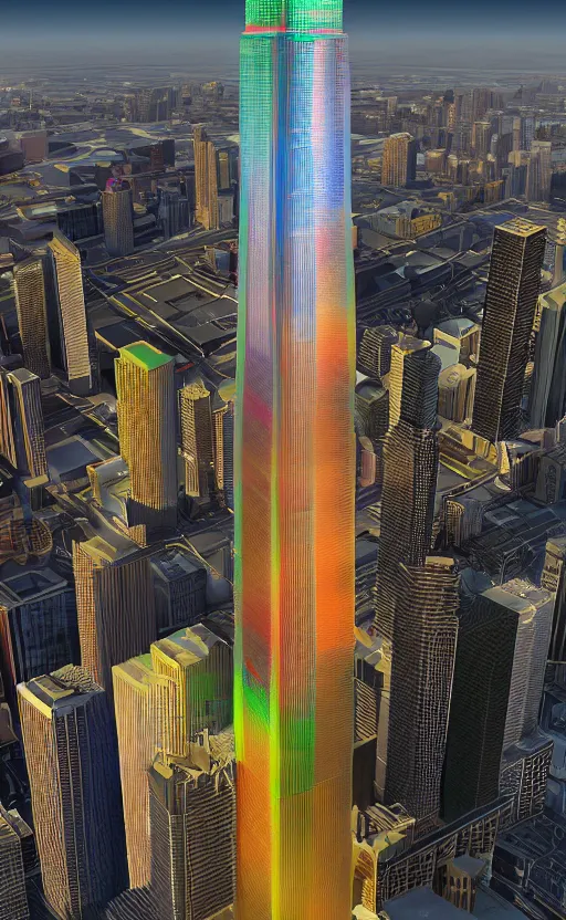 Prompt: scale model of the sears tower completely made of colorful translucent gelatin, jello, 3 5 mm photograph, vibrant colors, smooth surfaces, photorealistic, unreal engine render, octane render, 8 k
