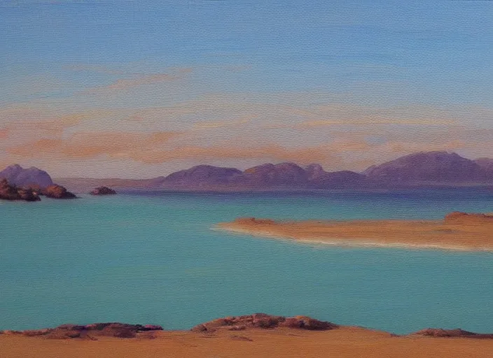 Image similar to baja california bay in the style of hudson river school of art, oil on canvas