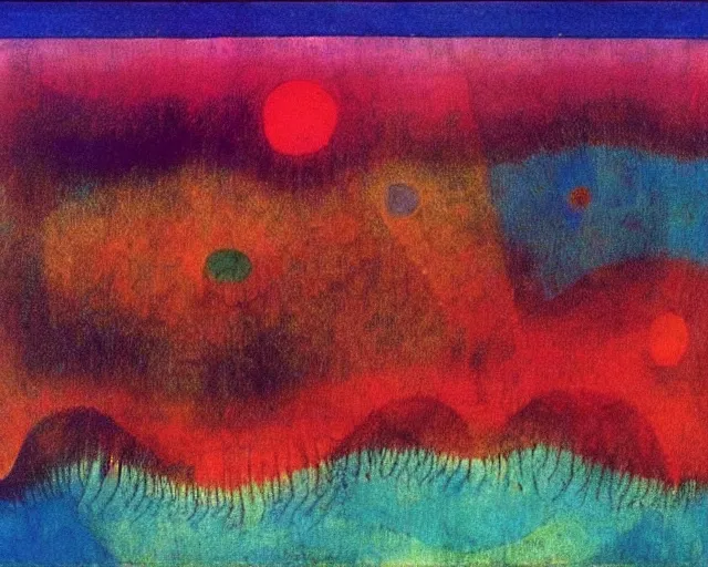 Image similar to Ocean waves in a psychedelic dream world. DMT. Curving rivers. Paul Klee. Zao Wou-ki.