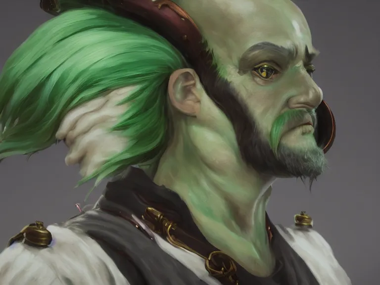 Prompt: Green Haired Slender Male Bard looking Shifty, RPG Character Reference, Oil Painting, Trending on Artstation, octane render, Insanely Detailed, 8k, HD