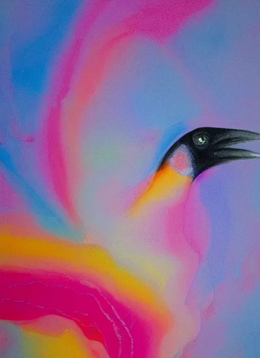 Image similar to a close up of a bird on a pink background, an airbrush painting by ronnie landfield, dribble, lyrical abstraction, airbrush art, ultrafine detail, matte background