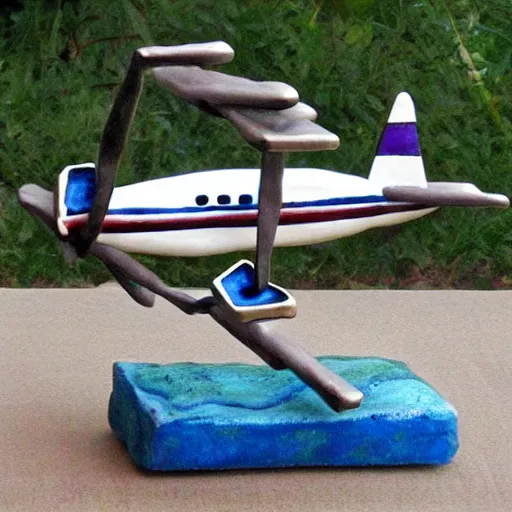 Image similar to A sculpture a airplane_small made pure recycle materials t precious stones