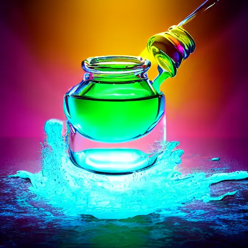 Image similar to a potion filled with a magical,colorful liquid,studio lighting,4k,realistic