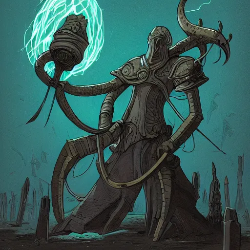 Image similar to squidward as a dark souls boss by kilian eng