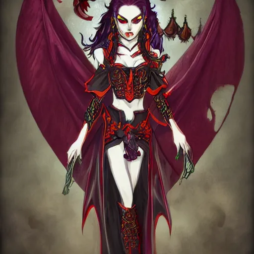 Image similar to vampire lord, d & d style, trending on artstation, colorful, intricate, art by kev chan