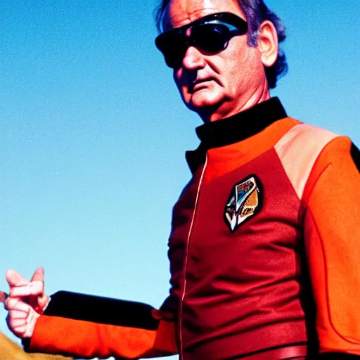 Image similar to bill murray as a starship captain, high definition, color film,