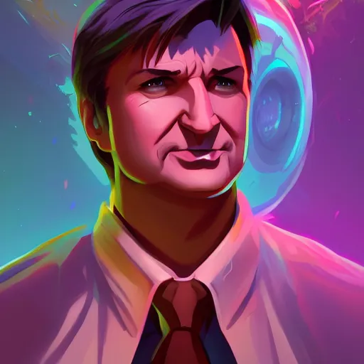 Prompt: nathan fillion radiating a glowing aura stuff loot legends stylized digital illustration video game icon artstation lois van baarle, ilya kuvshinov, rossdraws,