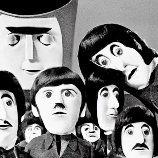 Image similar to stills from the beatles movie in puppets by gerry anderson, vintage film, 1 9 6 0 s