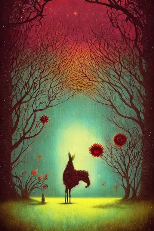 Image similar to surreal hybrid animals, nostalgia for a fairytale, magic realism, flowerpunk, mysterious, vivid colors, by andy kehoe, amanda clarke