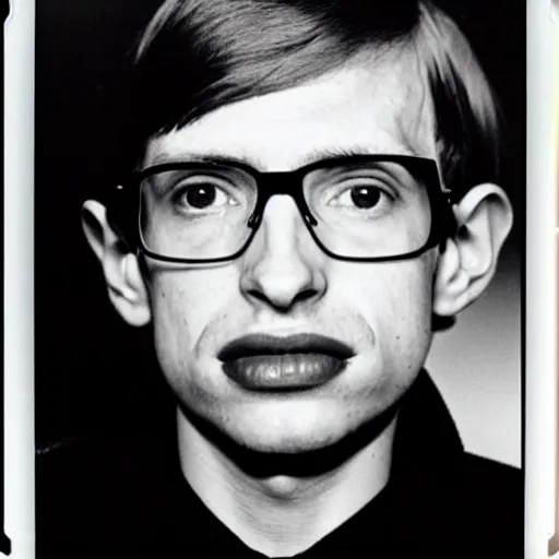 Image similar to Mugshot Portrait of Young Stephen Hawking, taken in the 1970s, photo taken on a 1970s polaroid camera, grainy, real life, hyperrealistic, ultra realistic, realistic, highly detailed, epic, HD quality, 8k resolution, body and headshot, film still, front facing, front view, headshot and bodyshot, detailed face, very detailed face