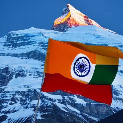 Image similar to flag of india is projected illuminated on the matterhorn mountain at night