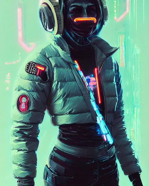 Image similar to detailed portrait Gal Gadot Neon Operator Girl, cyberpunk futuristic neon, reflective puffy coat, decorated with traditional Japanese ornaments by Ismail inceoglu dragan bibin hans thoma greg rutkowski Alexandros Pyromallis Nekro Rene Maritte Illustrated, Perfect face, fine details, realistic shaded, fine-face, pretty face