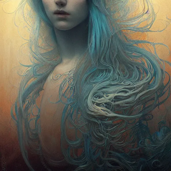 Image similar to a highly detailed beautiful portrait in the style of jean delville and in the style of peter mohrbacher.