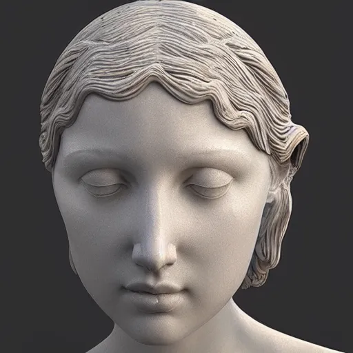 Prompt: “a delicate renaissance marble sculpture of a !female !!face , covered with !!!!!water veil, highly detailed transparent marble cloth, gi, global illumination, physically based rendering, photorealistic, top light , dark background”