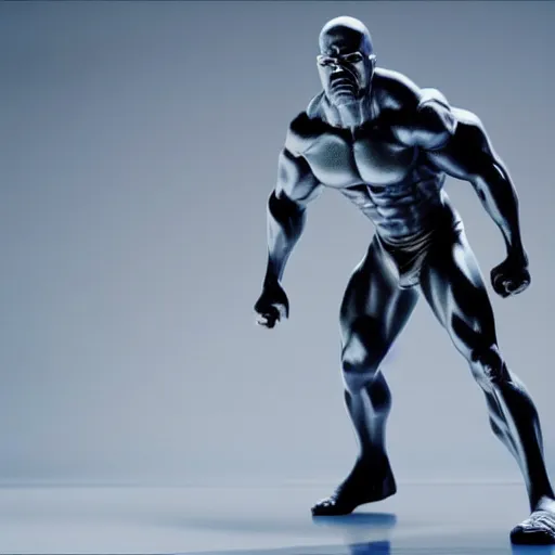 Image similar to still photo of terry crews silver surfer, highly detailed, photorealistic portrait, bright studio setting, studio lighting, crisp quality and light reflections, unreal engine 5 quality render