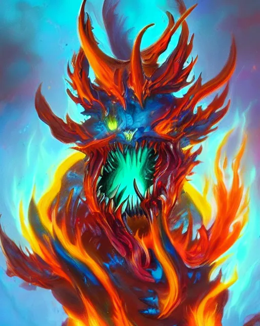 Image similar to colorful flamer of tzeentch, trending on artstation