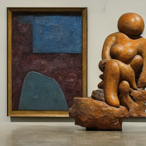 Image similar to a detailed, impasto painting by shaun tan and louise bourgeois of an abstract forgotten sculpture on a pedestal by ivan seal and the caretaker