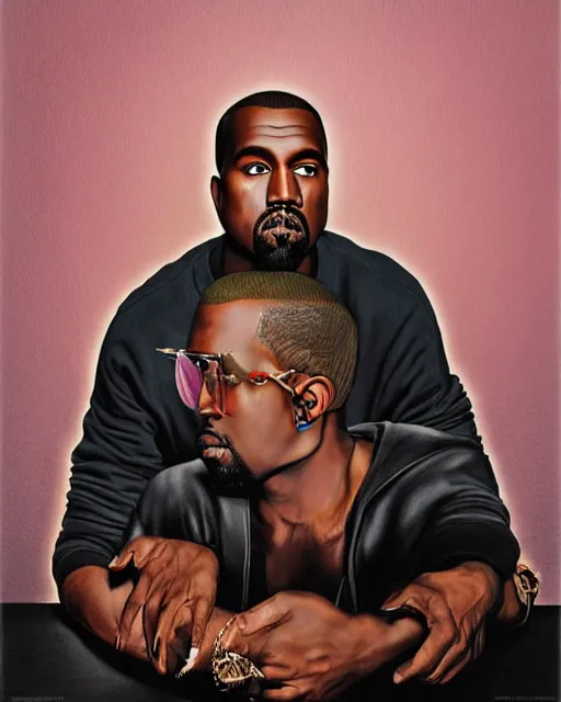 Prompt: kanye west in donda listening party, airbrush, drew struzan illustration art, key art, movie poster