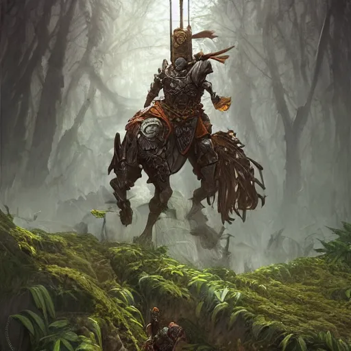 Image similar to enormous male knight wrestling an ent, ruins landscape, d & d, fantasy, intricate, highly detailed, digital painting, artstation, octane render, concept art, matte, sharp focus, illustration, hearthstone, art by artgerm and greg rutkowski and alphonse mucha