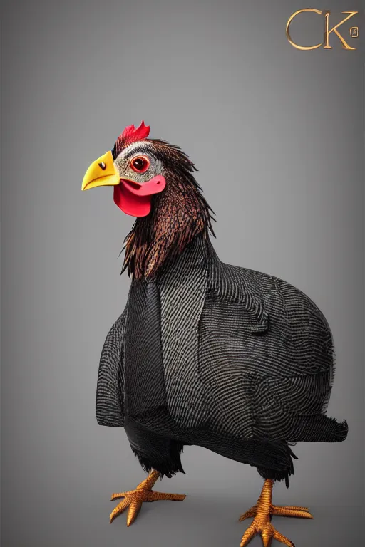 Image similar to a chicken wearing a formal overcoat, hyperrealistic, concept art, octane render, unreal engine 5, trending on artstation, high quality, highly detailed, 8 k, soft lighting, path traced, high coherence, digital art, beautiful, elegant clothes, trending on deviantart, masterpiece