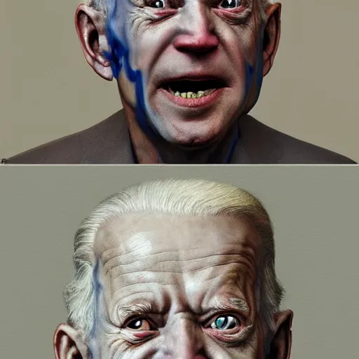 Image similar to hyperrealistic mixed media high resolution painting of Joe Biden Gollum from Lord of the Rings, stunning 3d render inspired art by Jamie Salmon and István Sándorfi and Unreal Engine and Greg Rutkowski, perfect facial symmetry, realistic flesh, dim volumetric lighting, 8k octane beautifully detailed render, full body shot, post-processing, extremely hyper-detailed, intricate, epic composition, highly detailed attributes, highly detailed atmosphere, cinematic lighting, masterpiece, trending on artstation, very very detailed, masterpiece, stunning, flawless completion, lifelike texture, perfection,