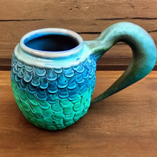 Prompt: a ceramic mug sculpted to be a mermaid