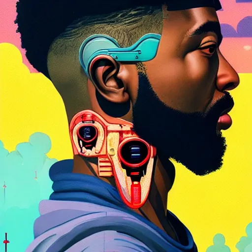 Image similar to side profile of a black man :: blood :: background sea :: intricate details :: futuristic oxygen mask :: 8k :: simon stalenhag and Sandra Chevrier