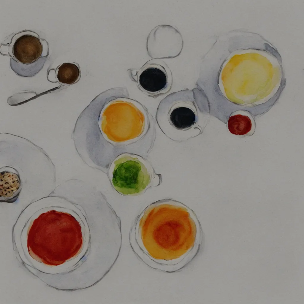 Prompt: a zen breakfast, minimal, water color, very detailed, 4K